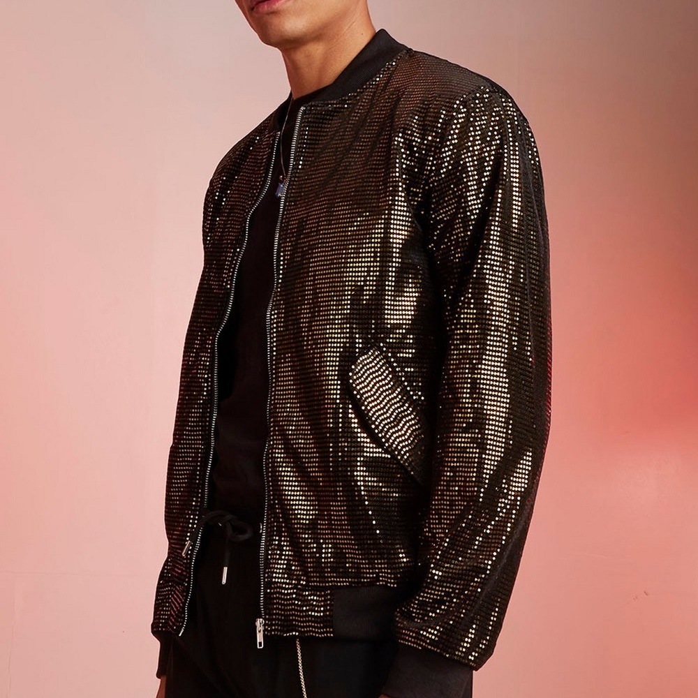 BoohooMan Velour Sequin Bomber Jacket